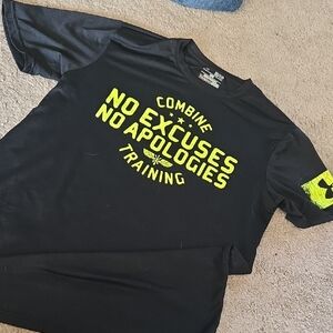 Under Armour Black Tee with Neon Yellow 'No Excuses No Apologies' Graphic